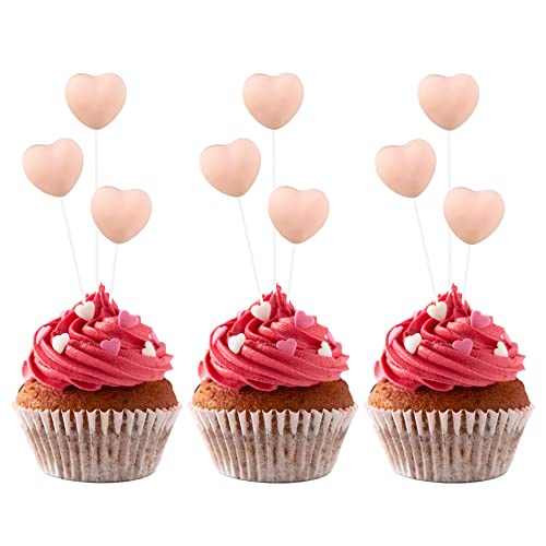 Gyufise 20 Stück Valentinstag Liebe Herz Cupcake Topper Rosa 3D Herz Happy Valentines Day Cupcake Picks für Valentinstag Thema Hochzeit Brautdusche Geburtstag Party Kuchen Dekorationen Supplies S von Gyufise