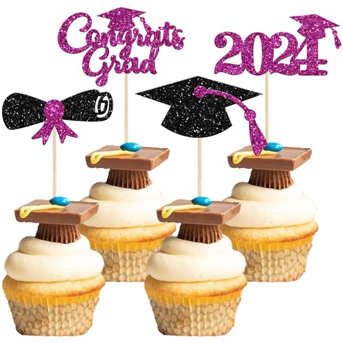 Gyufise 24 Stück 2022 Graduation Cupcake Toppers lila Glitter Congrats Grade Cap Cake Graduation Party Dekorationen Diplom Cupcake Picks für Kuchen Essen Klasse von 2022 Graduation Theme Party Supplies von Gyufise