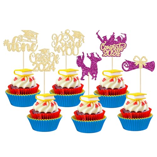 Gyufise 24 Stück Class of 2023 Cupcake-Topper Glitzer 2023 Congrats Grad So Proud of You 2023 Kuchendekorationen Kappe Diplom Cupcake Picks 2023 Abschluss Thema Party Kuchen Dekorationen Zubehör Lila von Gyufise