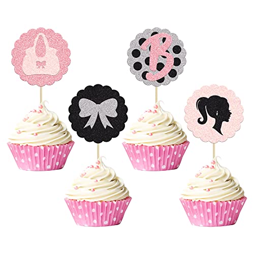 Gyufise 24 Stück Mädchen Cupcake Topper Mädchen Schleife Polka Dot Tasche Kuchen Dekorationen Mädchen Zahnstocher für Hochzeit Brautdusche Dekorationen Mädchen Thema Geburtstag Party Gastgeschenke Zubehör von Gyufise