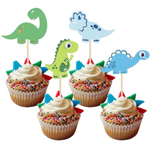 Gyufise 24Pcs Dinosaurier Cupcake Toppers Assembled Baby Dinosaur Cupcake Picks für Dino-Thema Baby Dusche Kinder Geburtstag Party Kuchen Dekorationen Zubehör von Gyufise