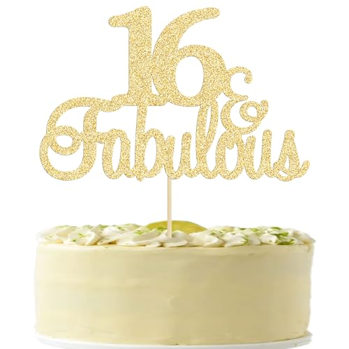 Gyufise 3 Stück 16 & fabelhafte Tortenaufsätze Gold Glitter 15 und fabelhafte Kuchendekoration "Happy 16th Birthday" Tortenaufsatz für 16. Hochzeitstag Geburtstag Party Kuchendekorationen Zubehör von Gyufise