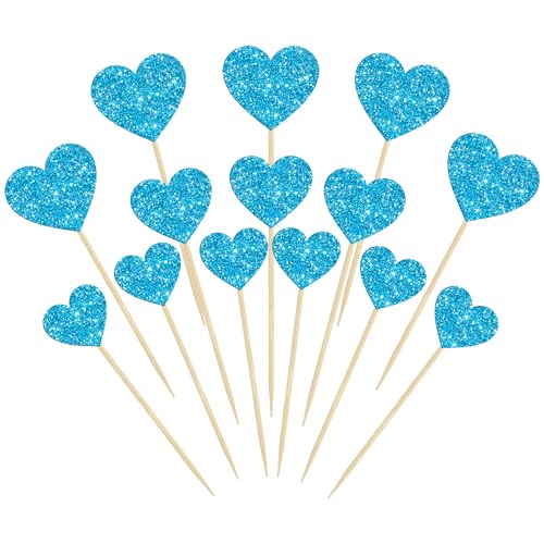 Gyufise 30 Stück Herz Cupcake Topper Glitzer Süße Liebe Cupcake Picks Valentinstag Kuchen Dekorationen für Hochzeit Verlobung Brautdusche Valentinstag Party Kuchen Dekorationen Supplies Blau von Gyufise