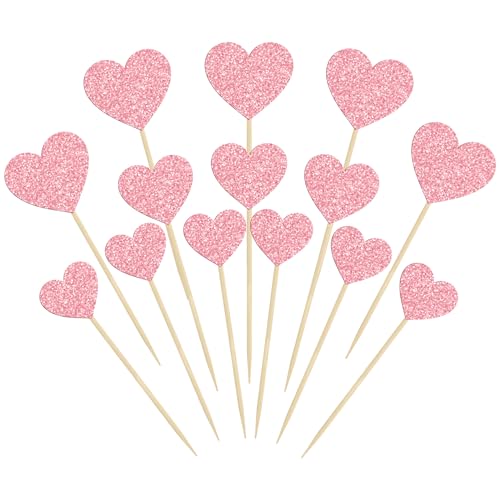 Gyufise 30 Stück Herz Cupcake Topper Glitzer Sweet Love Cupcake Picks Valentinstag Kuchen Dekorationen für Hochzeit Verlobung Brautdusche Geburtstag Valentinstag Party Zubehör gemischte Größen Rosa von Gyufise