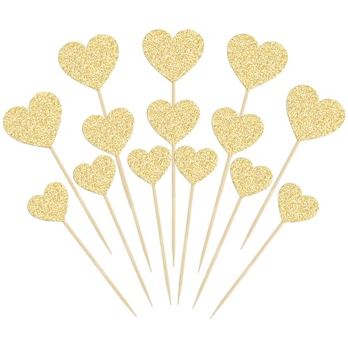 Gyufise Cupcake-Topper in Herzform, glitzernd, gemischte Größen, süße Liebe, Cupcake-Picks, Herz-Kuchendekorationen, Hochzeit, Verlobung, Brautparty, Geburtstag, Valentinstag, Party, Zubehör, Gold, 30 von Gyufise