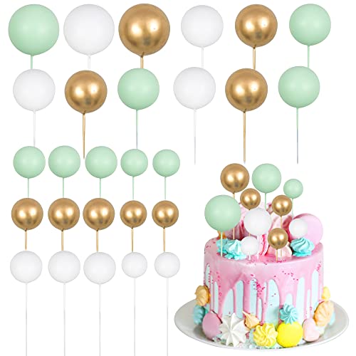 Gyufise 30 Stück Bälle Kuchen Topper Mini Luftballons Cupcake Topper DIY Kuchen Einsatz Topper Schaumstoff Kuchen Kugeln Backen Dekoration für Hochzeit Jahrestag Valentinstag Geburtstag Party Grün von Gyufise