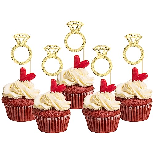 Gyufise 36 Stück Diamant-Ring Cupcake Toppers Gold Glitzer Diamant Hochzeit Ring Cupcake Picks für Ehe Verlobung Jahrestag Valentinstag Party Kuchen Dekorationen Supplies von Gyufise