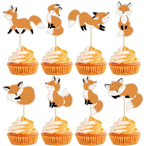 Gyufise Cupcake-Aufsätze mit Fuchs-Motiv, für Babypartys, Babypartys, Geburtstagspartys, Tischdekorationen, 32 Stück von Gyufise