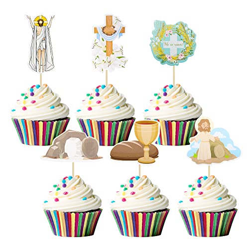 Gyufise 36 Stück He is Rise Cupcake-Topper Kreuz Jesus Ostern Cupcake Picks Heilige Bibel Gott Segen Kuchen Dekorationen für Jesus Ostern Thema religiöse Urlaub Taufe Party Zubehör von Gyufise