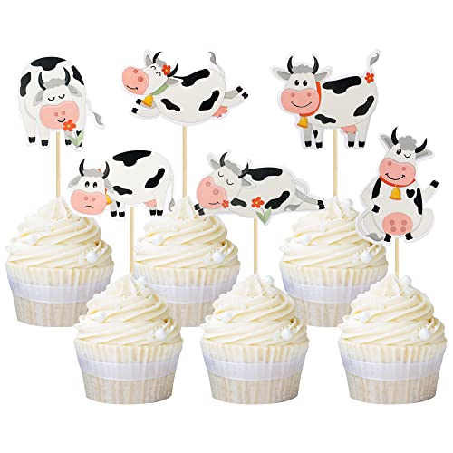 Gyufise 36 Stück Kuh Cupcake Topper Bauernhof Tiere Thema Moo Cupcake Picks Kuh Kuchen Dekorationen für Kuh Thema Babyparty Kinder Geburtstag Party Kuchen Dekorationen Zubehör von Gyufise