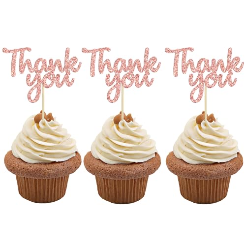 Gyufise 36 Stück Roségold Glitzer Thank You Cupcake Toppers Thanksgiving Cupcake Picks Dekorationen für Babyparty Jungen Mädchen Geburtstag Party Zubehör .. von Gyufise