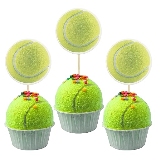 Gyufise Tennis-Cupcake-Topper, Sportball, Cupcake-Picks, Tennis, Sport, Thema, Babyparty, Kindergeburtstag, Party, Kuchendekoration, Zubehör, 36 Stück von Gyufise