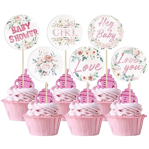 Gyufise 36Pcs Baby Cupcake Toppers Baby Dusche Party Supplies Picks Floral Thema Baby Dusche Cupcake Toppers Geschlecht Reveal Cupcakes Kuchen Dekorationen für Baby Geburtstag Party von Gyufise