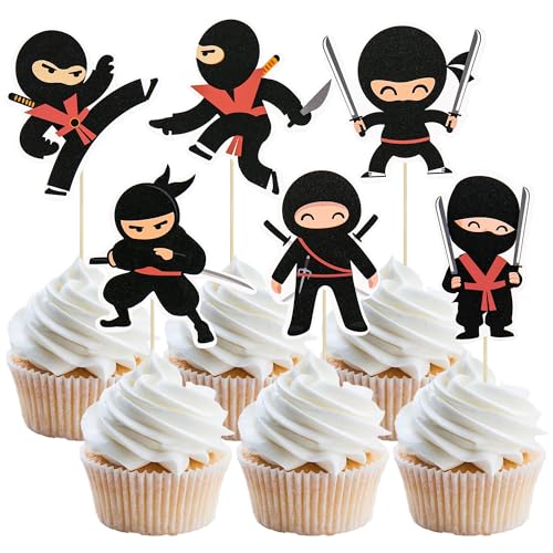 Gyufise 36Pcs Ninja Cupcake Toppers zusammengesetzt Martial Arts Karate Kung Fu Krieger Cupcake Picks Dekorationen für Ninja Thema Baby Dusche Kinder Geburtstag Party Zubehör Tortendekorationen von Gyufise