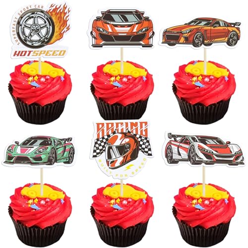 Gyufise 36Pcs Rennsport Auto Cupcake Toppers Kampf Auto Cupcake Picks Rennsport Auto Cupcake Toppers für Baby Dusche Rennen Sport Thema Kinder Geburtstag Party Kuchen Dekorationen liefert von Gyufise