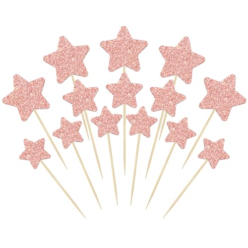 Gyufise 42 Stück Little Star Cupcake Topper Rose Gold Glitter Twinkle Star Cupcake Picks Wedding Engagement Bridal Shower Baby Shower Birthday Party Cake Decorations Supplies Mixed Size von Gyufise