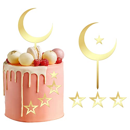 Gyufise 7 Stück Acryl Mond Stern Kuchendekorationen Twink Star Kuchen Dekorationen Babyshower Kuchen Topper für Kinder Babyshower Geburtstag Party Zubehör von Gyufise