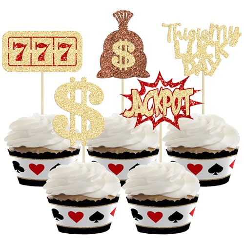 Gyufise Cupcake-Topper, Poker-Herz, Vegas-Thema, Gambling, Cupcake-Picks für Casino-Poker-Motto, Pokernacht, Partyzubehör, Dekorationen, 25 Stück von Gyufise