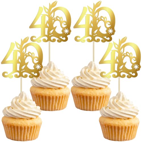 Gyufise Cupcake-Topper "Happy 40th Birthday", 24 Stück, 40 fabelhafte Kuchenaufsätze, Kuchendekoration für 40. Geburtstag, Jahrestag, Party-Dekoration, Zubehör, Gold Gyufise Cupcake-Topper "Happy 40th Birthday", 24 Stück, 40 fabelhafte Kuchenaufsätze, Kuchendekoration für 40. Geburtstag, Jahrestag, Party-Dekoration, Zubehör, Gold von Gyufise