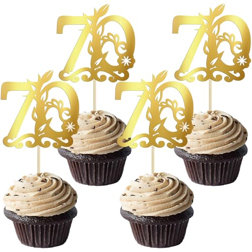 Gyufise Cupcake-Topper "Happy 70th Birthday", 70 fabelhafte Kuchenaufsätze, Kuchendekoration für 70. Geburtstag, Jahrestag, Party-Dekoration, Zubehör, Gold, 24 Stück Gyufise Cupcake-Topper "Happy 70th Birthday", 70 fabelhafte Kuchenaufsätze, Kuchendekoration für 70. Geburtstag, Jahrestag, Party-Dekoration, Zubehör, Gold, 24 Stück von Gyufise