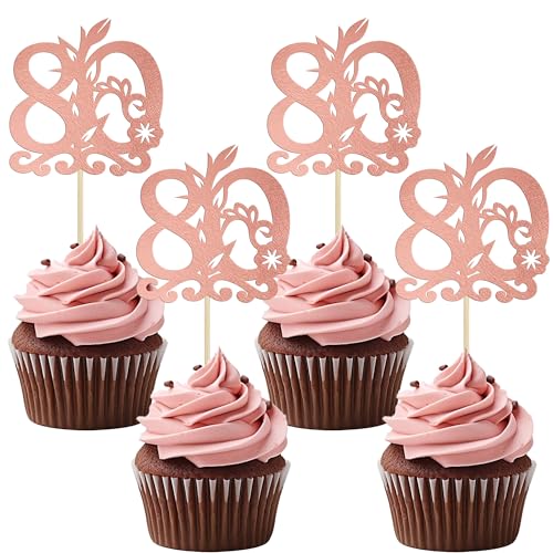 Gyufise Cupcake-Topper "Happy 80th Birthday", 24 Stück, 80 fabelhafte Kuchendekoration, Cheers to 80, Kuchendekoration für 80. Geburtstag, Jahrestag, Party-Dekoration, Zubehör, Roségold Gyufise Cupcake-Topper "Happy 80th Birthday", 24 Stück, 80 fabelhafte Kuchendekoration, Cheers to 80, Kuchendekoration für 80. Geburtstag, Jahrestag, Party-Dekoration, Zubehör, Roségold von Gyufise