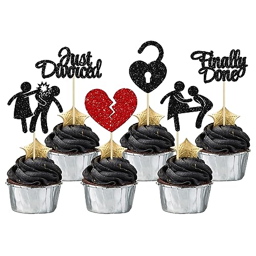 Gyufise Cupcake-Topper mit Aufschrift "Divorce", glitzernd, mit Aufschrift "Finally Done Just Divorced", Cupcake-Picks, Kuchendekorationen für Tschüss Freiheit, Junggesellenabschied, Partyzubehör, von Gyufise