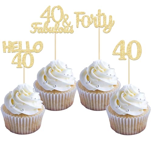 Gyufise Cupcake-Topper zum 40. Geburtstag, Hello 40 Forty Kuchendekorationen, 40 und fabelhafte Cupcake-Picker für 40. Geburtstag, 24 Stück von Gyufise