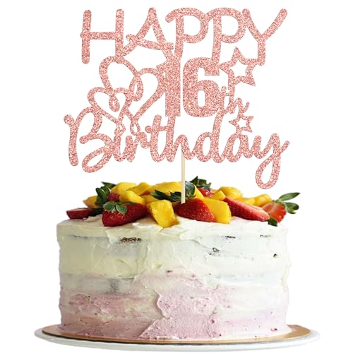 Gyufise Kuchendekoration zum 16. Geburtstag, Roségold, Glitzer, Hello 16 Cheers to 16 Years 16 & Fabulous Cake Pick Si6 Birthday Anniversary Party Dekorationen Supplies von Gyufise
