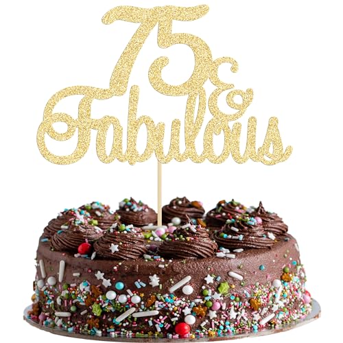 Gyufise Tortenaufsatz 75 & fabelhafte Tortenaufsätze Gold Glitter Seventy Five and Fabulous Cake Topper Happy 75th Birthday Cake Pick for 75th Wedding Anniversary Birthday Party Cake Decorations Supplies von Gyufise