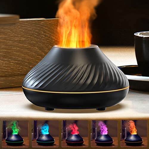 Flammen Aroma Diffuser, Ätherische Öle Diffuser Mit 7-farbigem Nachtlicht, DuftöL Diffuser, Luftbefeuchter Humidifier für Zuhause Büro, Raumduft oder Yoga, Wasserlose Abschaltautomatik Schwarz von Gzvxuny