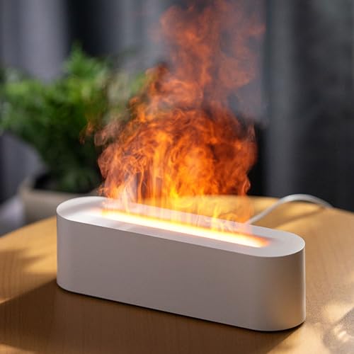 Flammen Aroma Diffuser, Upgrade 7-Farben-Licht Diffuser ätherische öle, Luftbefeuchter Humidifier DuftöL Diffuser für Kinder, Zuhause Büro, Raumduft - 4 Timer und Wasserlose Abschaltautomatik - Weiß von Gzvxuny