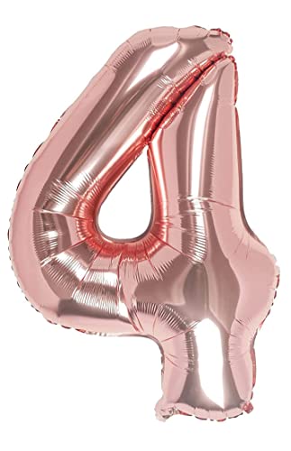Folienballon Roségold nummer 4, Riese Luftballon Geburtstag 110cm, Folienballon Zahl ideal für Party, Jubiläum, Geburtstag, Zahlenballon, Helium von H HANSEL HOME