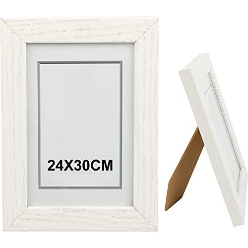 H HANSEL HOME Holz Bilderrahmen 24x30cm, Holz Fotorahmen Weiß mit Glasplatte für Tisch und Wand von H HANSEL HOME