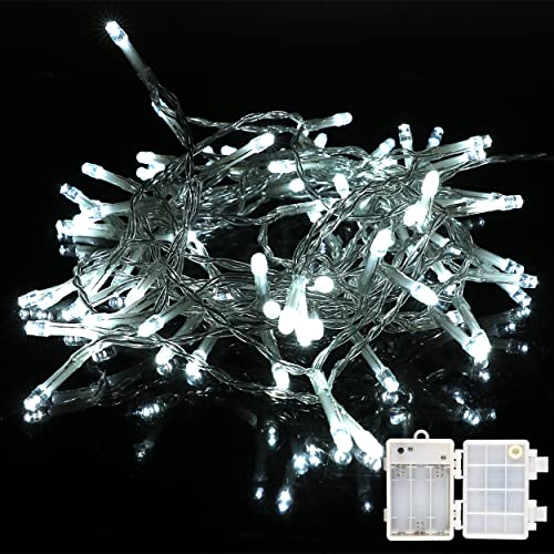 LED Lichterkette 100 LED 8M für Innen und Außen, 8 Modi Weihnachtsbaum Lichterkette batteriebetrieben Wasserdicht IP44 Weihnachtsbeleuchtung Dekoration -Weißes Licht von H HANSEL HOME