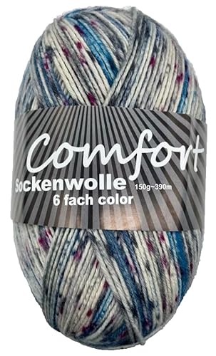 6-fädige Sockenwolle Strumpfwolle -150gr Knaul- 375m Lauflänge - dicke Wolle für besonders warme Socken – grosse Farbauswahl (612-301) von H&W Vertrieb