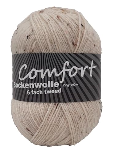 6-fädige Sockenwolle Strumpfwolle -150gr Knaul- 375m Lauflänge - dicke Wolle für besonders warme Socken – grosse Farbauswahl (hellbeige) von H&W Vertrieb