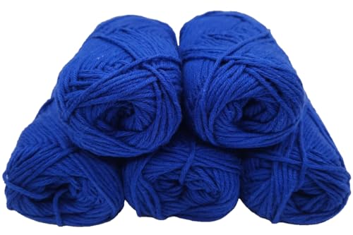 Baumwollgarn Häkelgarn und Strickgarn in großer Farbauswahl - 5x50gr Knaul – LL, 100m per 50gr - 85% Baumwolle, 15% Leinen - aus reiner Naturfaser (blau) von H&W Vertrieb