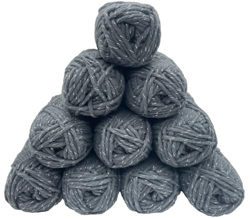 Mützengarn - Häkelgarn und Strickgarn - Farbauswahl - 10x50gr ohne Banderole - Wolle mit Glitzer oder Tweedeffekt Farbe (g4 grau) von H&W Vertrieb