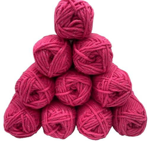 Mützengarn - Häkelgarn und Strickgarn - Farbauswahl - 10x50gr ohne Banderole - Wolle mit Glitzer oder Tweedeffekt Farbe (g6 magenta) von H&W Vertrieb