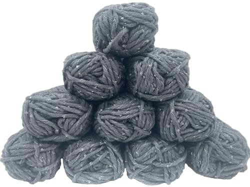 Mützengarn - Häkelgarn und Strickgarn - Farbauswahl - 10x50gr ohne Banderole - Wolle mit Glitzer oder Tweedeffekt Farbe (w7 d-grau) von H&W Vertrieb