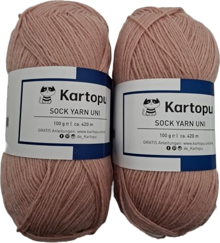 Sockenwolle 4 fach Color 2x100gr Knäul -verschiedene Sets zur Wahl, Sparduo Sockengarn - Strumpfwolle ist filzfrei und maschinenwaschbar, Lauflänge 420m / 100gr, (2x100gr beige) von H&W Vertrieb