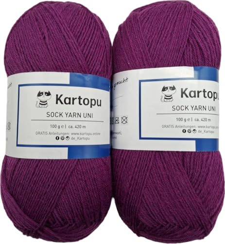 Sockenwolle 4 fach Color 2x100gr Knäul -verschiedene Sets zur Wahl, Sparduo Sockengarn - Strumpfwolle ist filzfrei und maschinenwaschbar, Lauflänge 420m / 100gr, (2x100gr grapfruit) von H&W Vertrieb