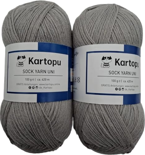 Sockenwolle 4 fach Color 2x100gr Knäul -verschiedene Sets zur Wahl, Sparduo Sockengarn - Strumpfwolle ist filzfrei und maschinenwaschbar, Lauflänge 420m / 100gr, (2x100gr grau) von H&W Vertrieb