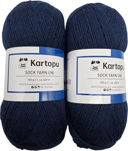 Sockenwolle 4 fach Color 2x100gr Knäul -verschiedene Sets zur Wahl, Sparduo Sockengarn - Strumpfwolle ist filzfrei und maschinenwaschbar, Lauflänge 420m / 100gr, (2x100gr marine) von H&W Vertrieb