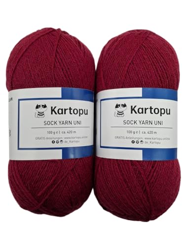 Sockenwolle 4 fach Color 2x100gr Knäul -verschiedene Sets zur Wahl, Sparduo Sockengarn - Strumpfwolle ist filzfrei und maschinenwaschbar, Lauflänge 420m / 100gr, (2x100gr rot) von H&W Vertrieb