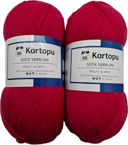 Sockenwolle 4 fach Color 2x100gr Knäul -verschiedene Sets zur Wahl, Sparduo Sockengarn - Strumpfwolle ist filzfrei und maschinenwaschbar, Lauflänge 420m / 100gr, (2x100gr rot pink) von H&W Vertrieb