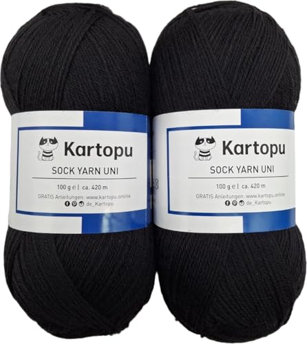 Sockenwolle 4 fach Color 2x100gr Knäul -verschiedene Sets zur Wahl, Sparduo Sockengarn - Strumpfwolle ist filzfrei und maschinenwaschbar, Lauflänge 420m / 100gr, (2x100gr schwarz) von H&W Vertrieb