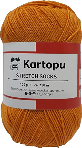 Sockenwolle Stretch – Sommersockenwolle -viele Farben zur Auswahl -Sockengarn auch für Wollallergiker- Tierhaarfreies Strumpfgarn-100gr Knaul 430m Lauflänge- Ökotexzertifiziert (1342 orange) von H&W Vertrieb