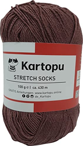 Sockenwolle Stretch – Sommersockenwolle -viele Farben zur Auswahl -Sockengarn auch für Wollallergiker- Tierhaarfreies Strumpfgarn-100gr Knaul 430m Lauflänge- Ökotexzertifiziert (1722 mocca) von H&W Vertrieb