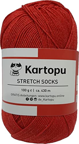 Sockenwolle Stretch – Sommersockenwolle -viele Farben zur Auswahl -Sockengarn auch für Wollallergiker- Tierhaarfreies Strumpfgarn-100gr Knaul 430m Lauflänge- Ökotexzertifiziert (2124 rot) von H&W Vertrieb